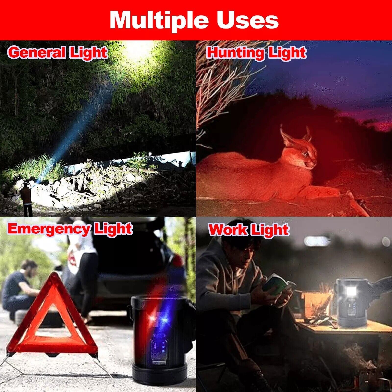 LED Flashlight 200000Lm Super Bright Searchlight Rechargeable Spotlight Handheld