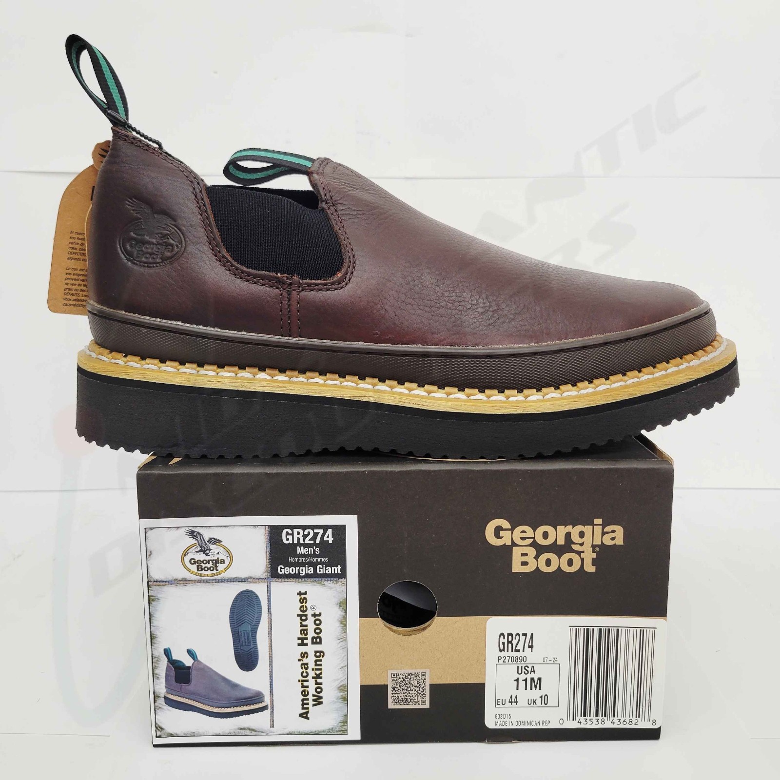 Georgia Boot Men's GR274 Georgia Giant Slip On Brown Leather Work Shoe 11 M