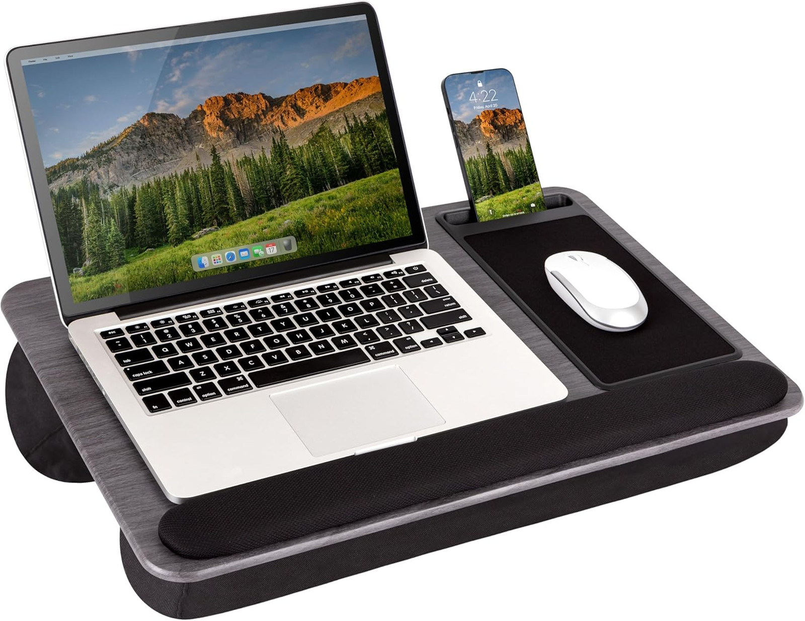 Home Office Lap Desk with Wrist Rest Mouse Pad Phone Holder Gray Woodgrain Fits