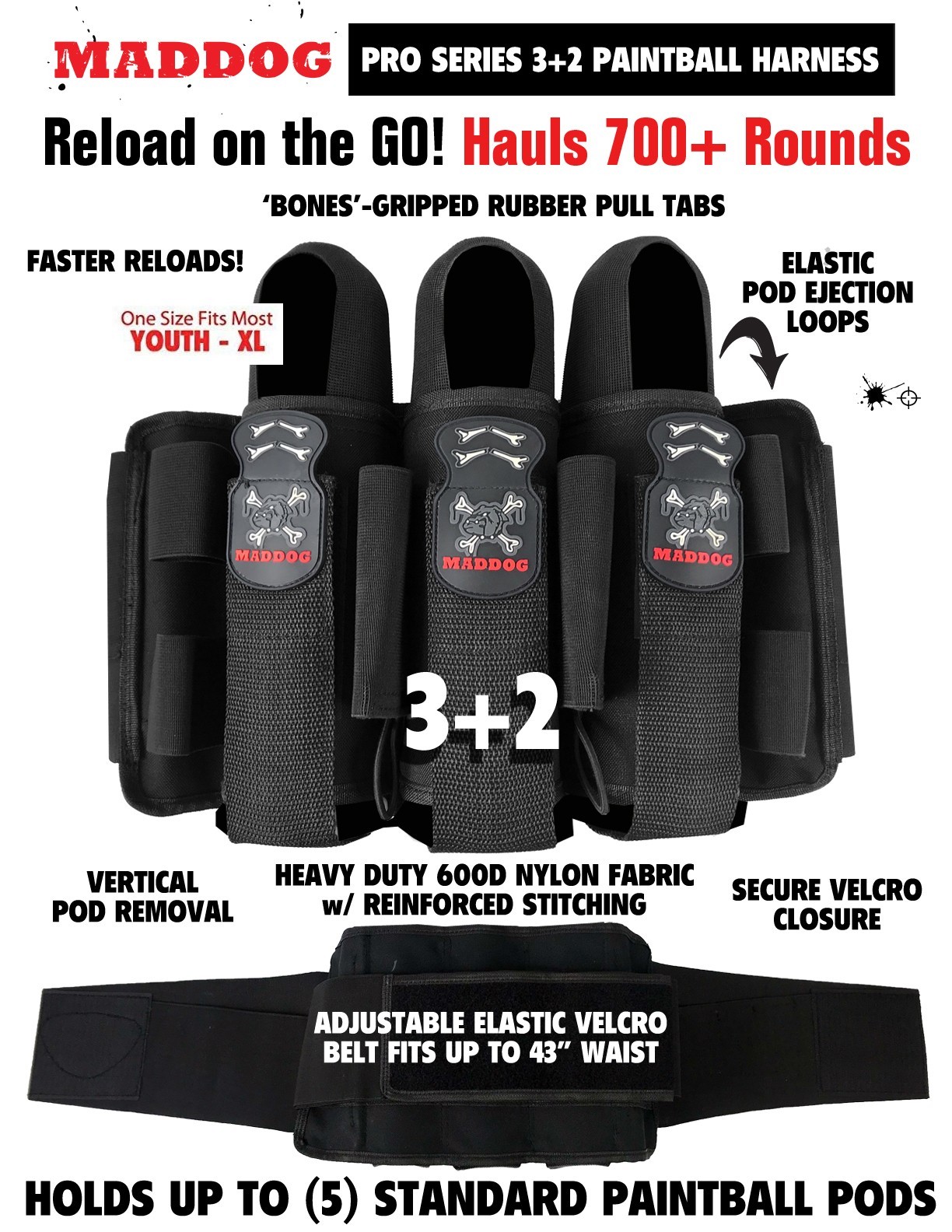 CLEARANCE Maddog Pro 3+2 Pod Paintball Harness Pod Pack