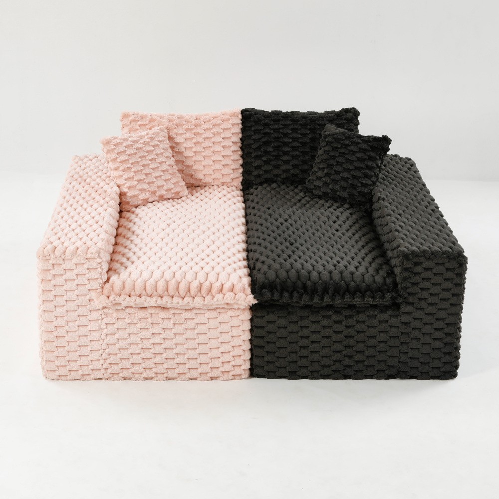 Multifunctional Color-Block Velvet Sofa w/ Modular Arrangement - 4 Seat