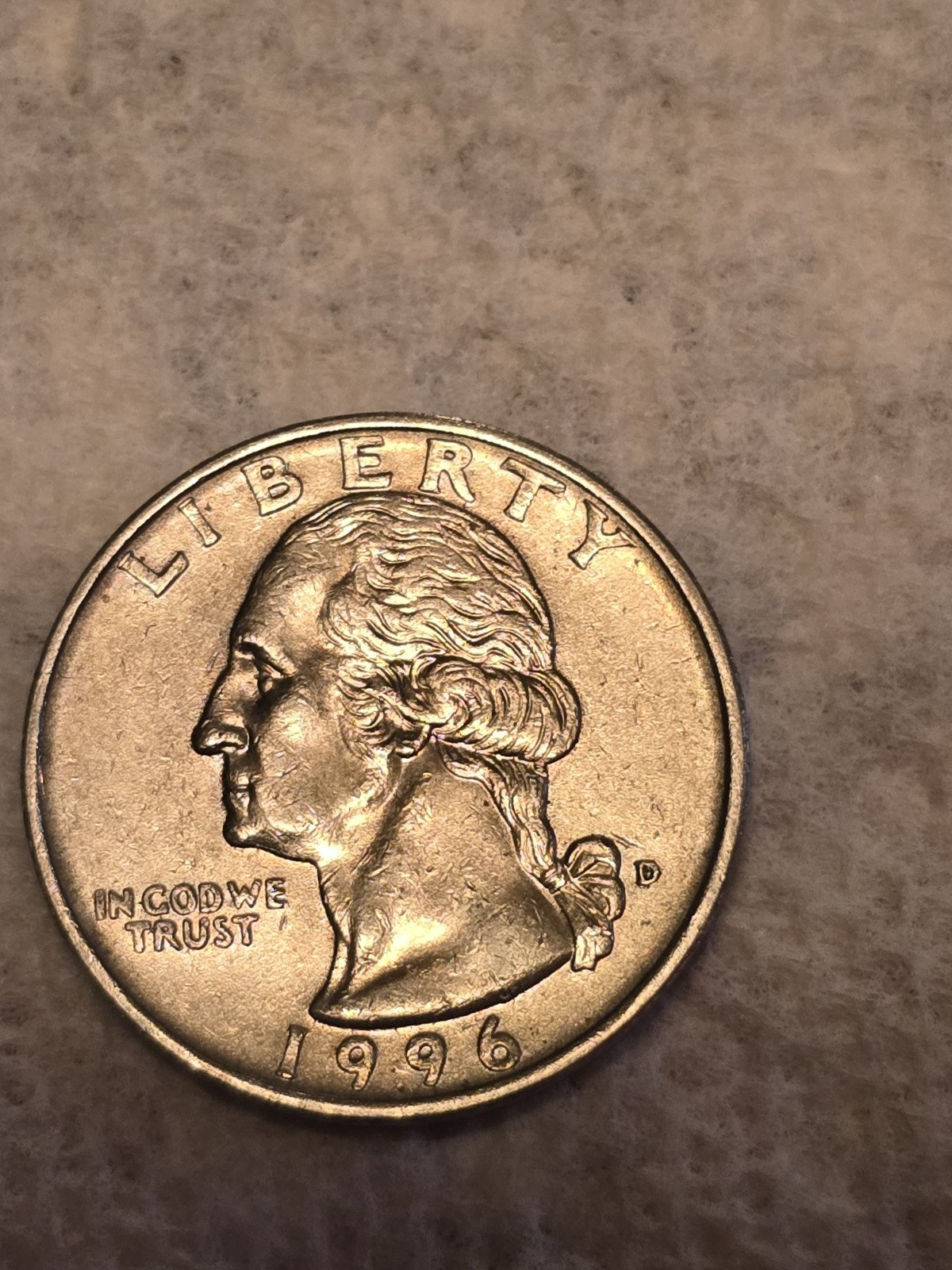 ERROR 1996-D quarter thick as a nickel and smooth edges Washington quarter 1996D