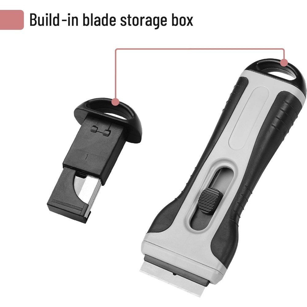Retractable Razor Scraper Tool with 15 Extra Blades and Built-in Storage Box for