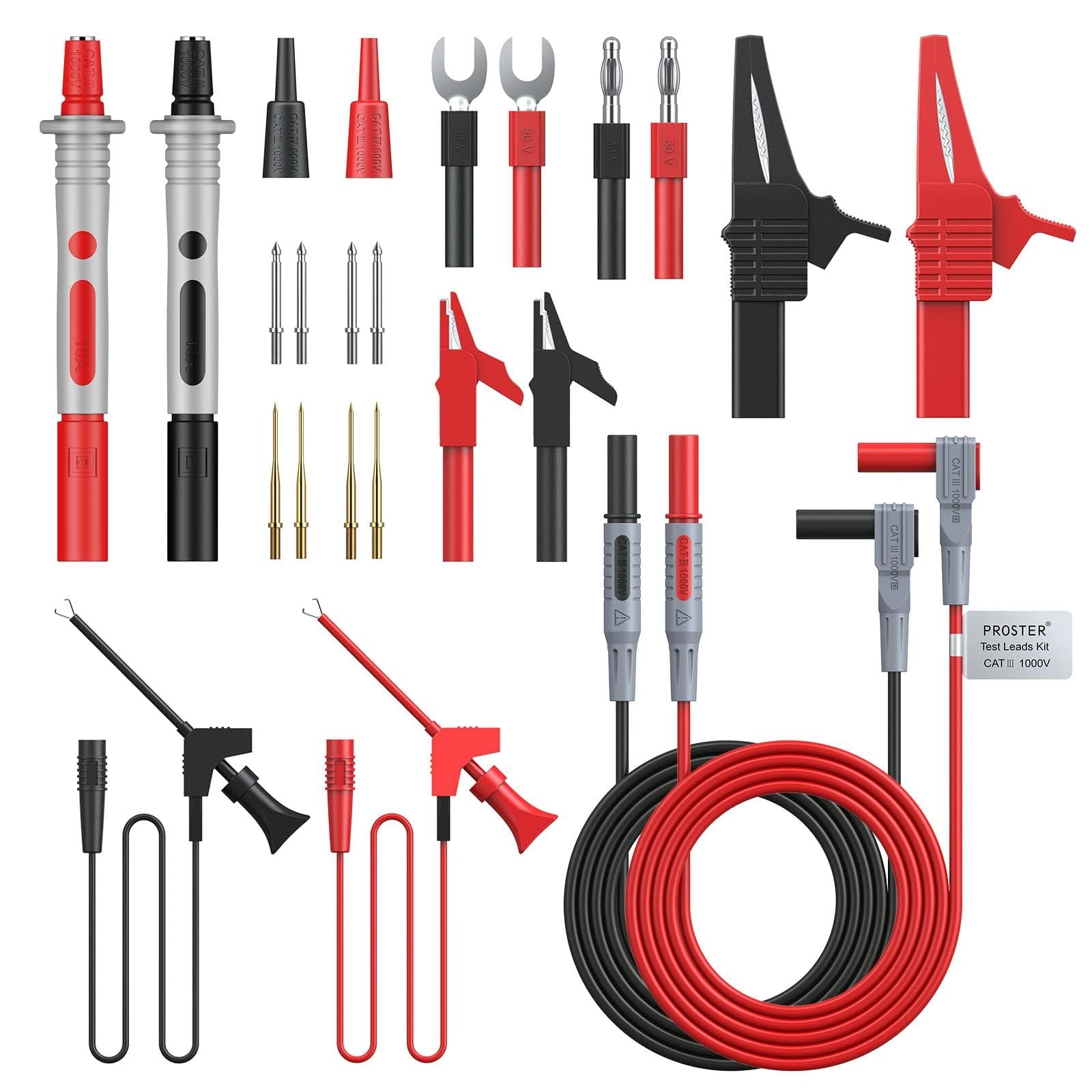 Proster 24pc Multimeter Test Lead Kit - Probes Alligator Clips 1000V | Replac...