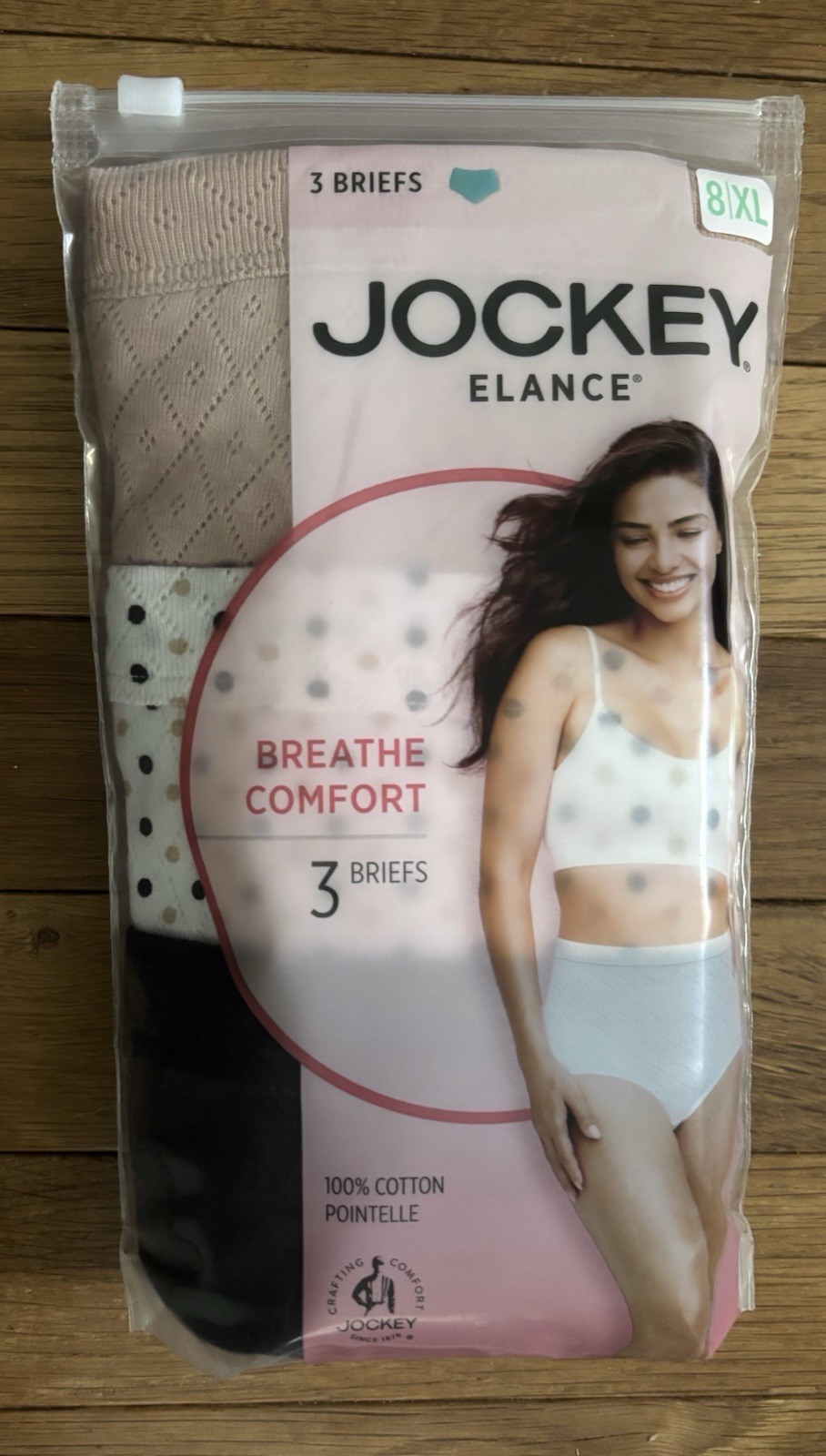 Size 8 XL Jockey 3-Pack Elance Brief Panty Breathe Comfort Underwear 100% Cotton