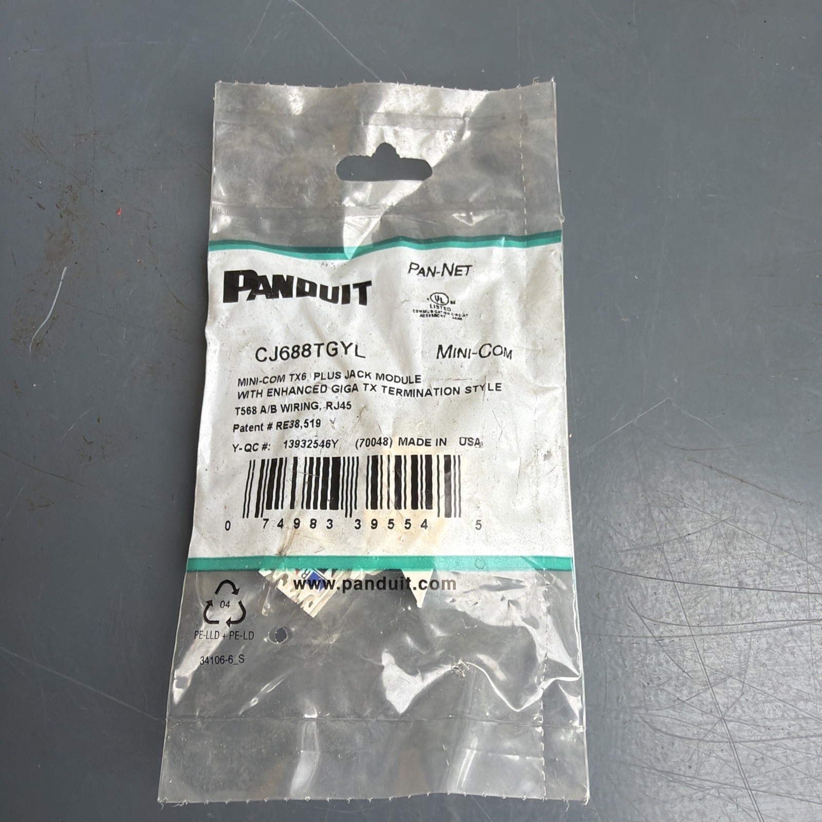Panduit PAN-NET CJ688TGYL Mini-Com® UTP RJ45 Cat 6 TG Jack Module, Yellow