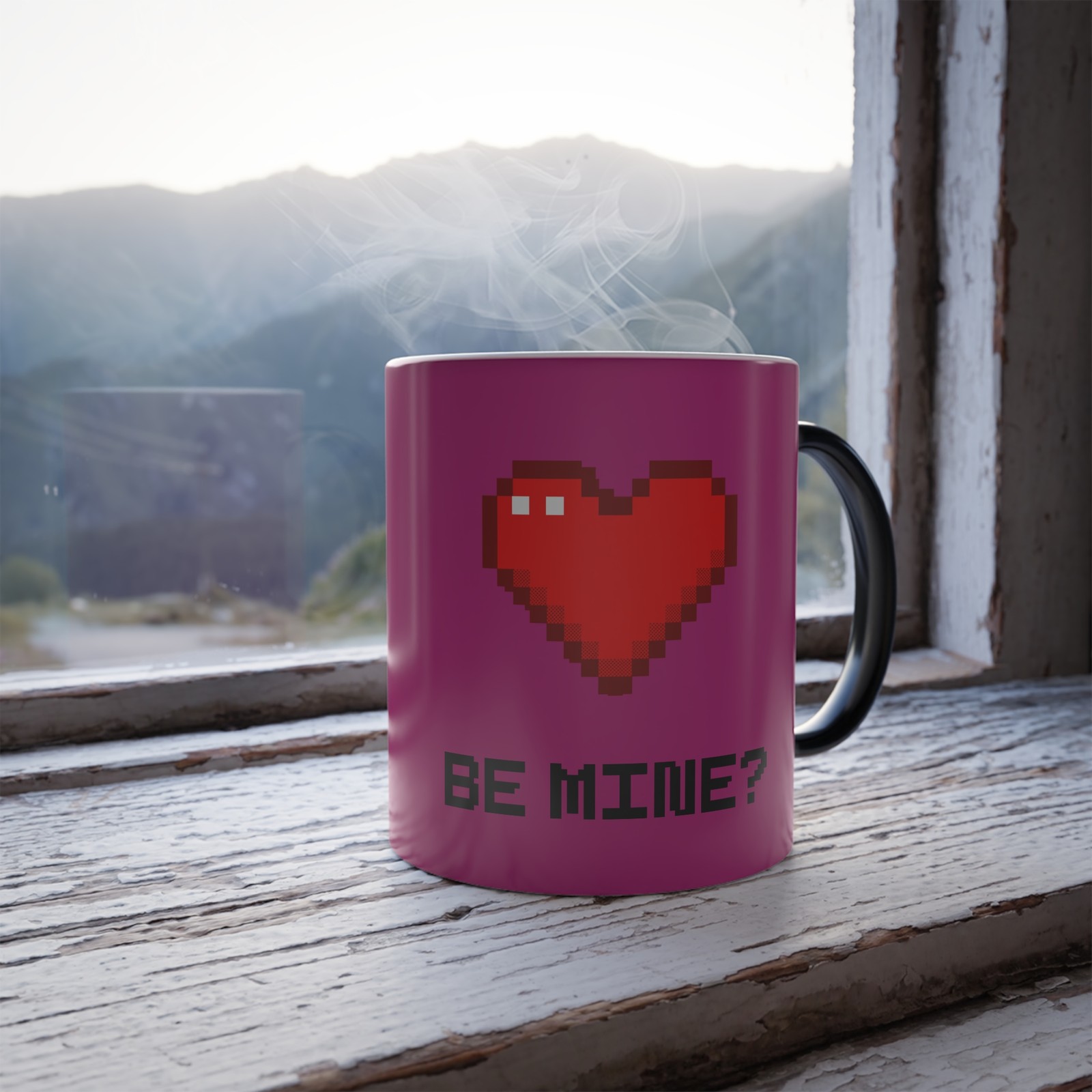 Video Game Inspired Anniversary Mug | Magic Heat Changing Cup | Pixel Heart