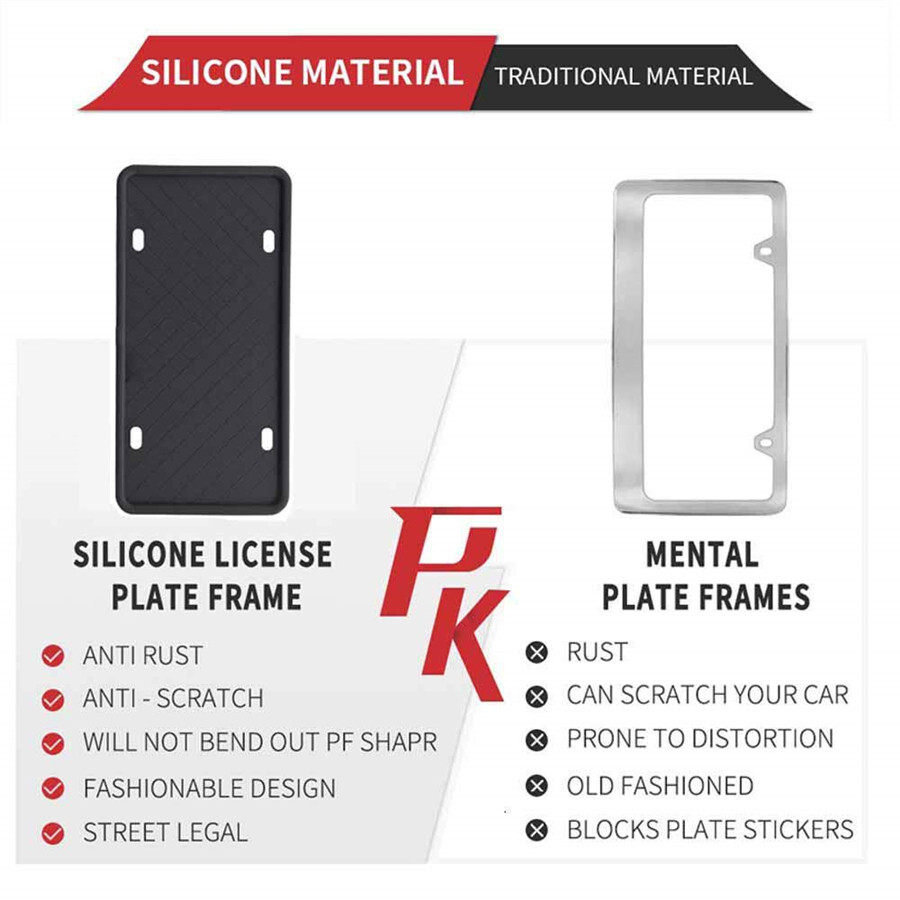Car License Plate Frame Front Rear Holder Soft Silicone Rubber Black Accessories