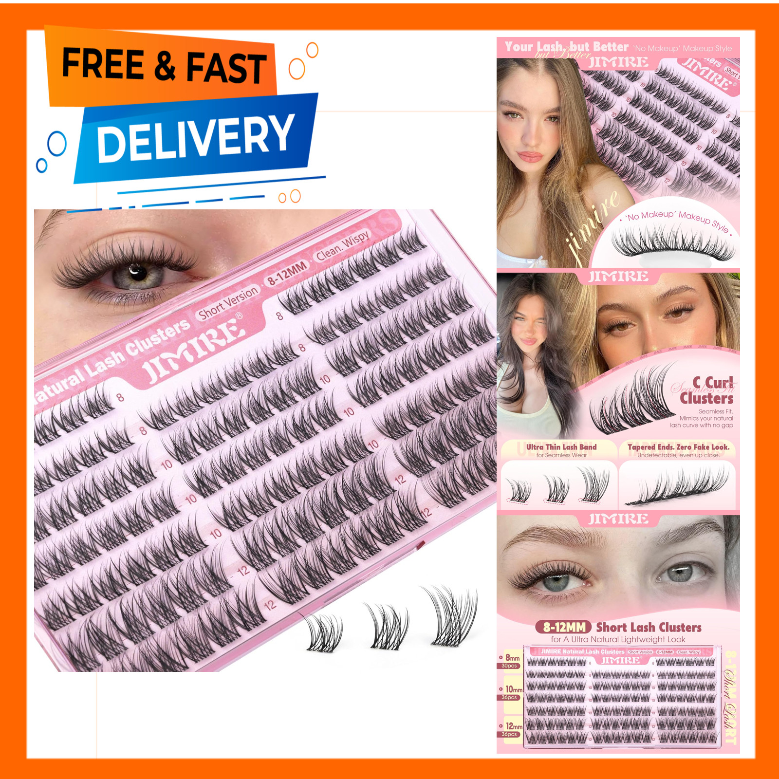 Natural Lash Clusters Wispy 8-12MM Short Eyelash Extensions Clear Band C Curl