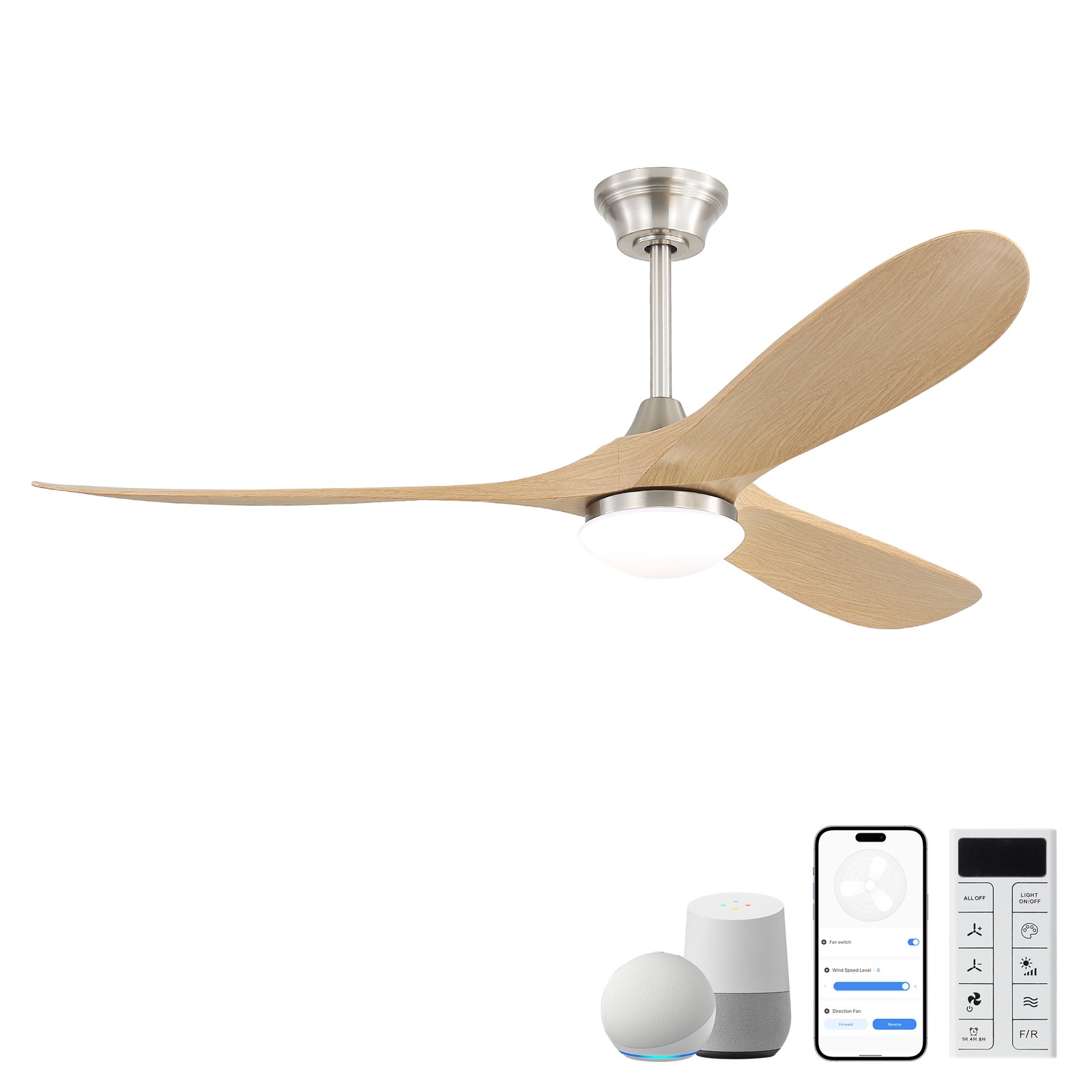 60" Smart Ceiling Fan with Light Dimmable LED with Memory, Quiet Reversible DC