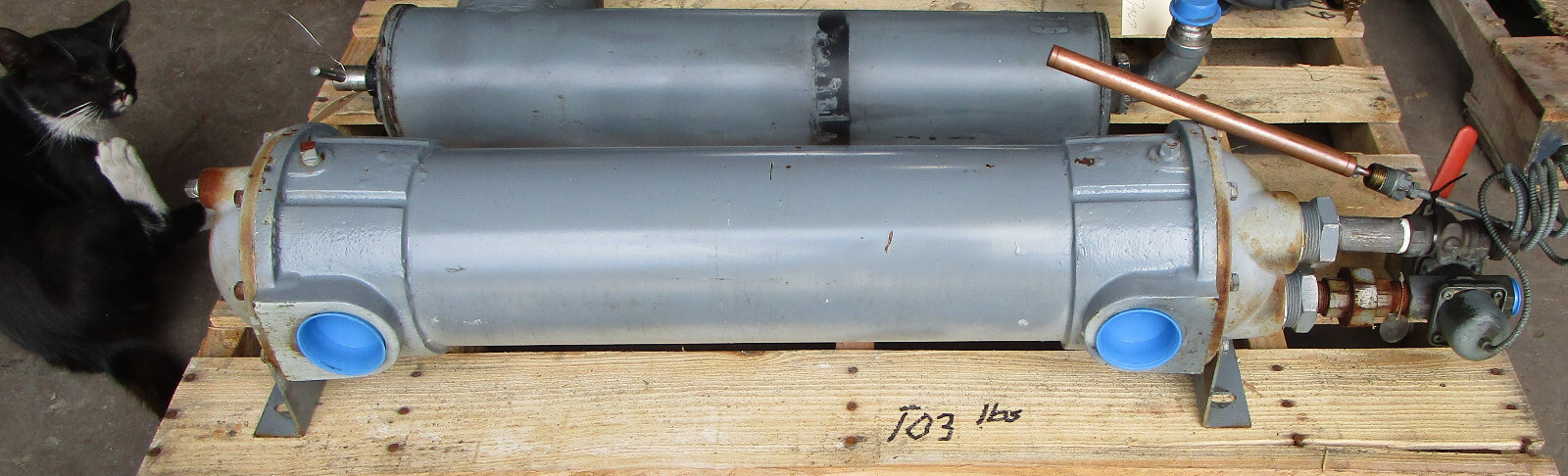 Heat Exchanger  6"D Shell 27.75"L Side Ports: 2.25"D Used Take Out
