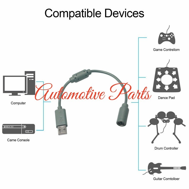 2x USB Breakaway Dongle Cable Cord Adapter For Xbox 360 PC Wired Controller