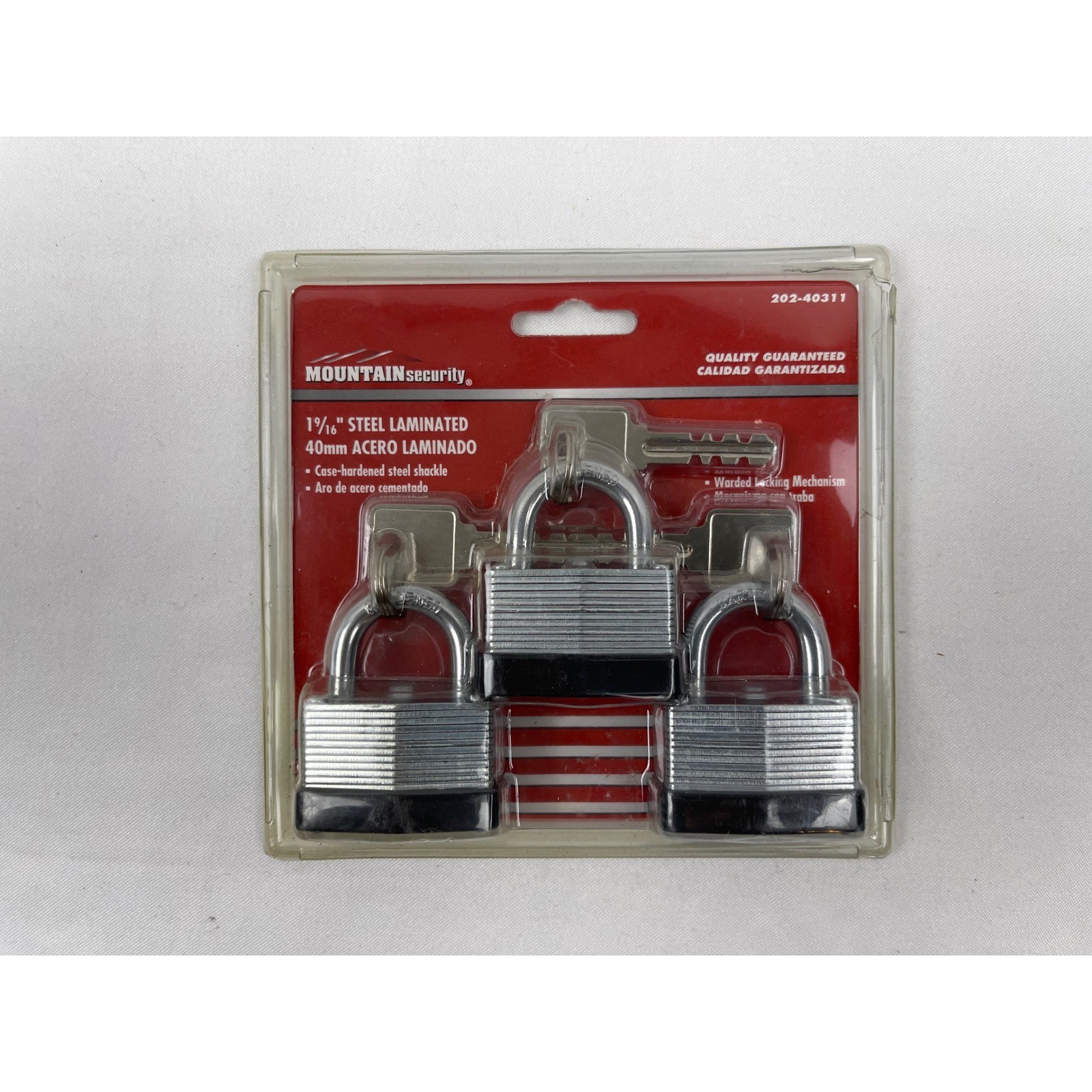 Mountain Security 40mm Laminated Steel Padlock 3 Pack Silver Hardened Shackle