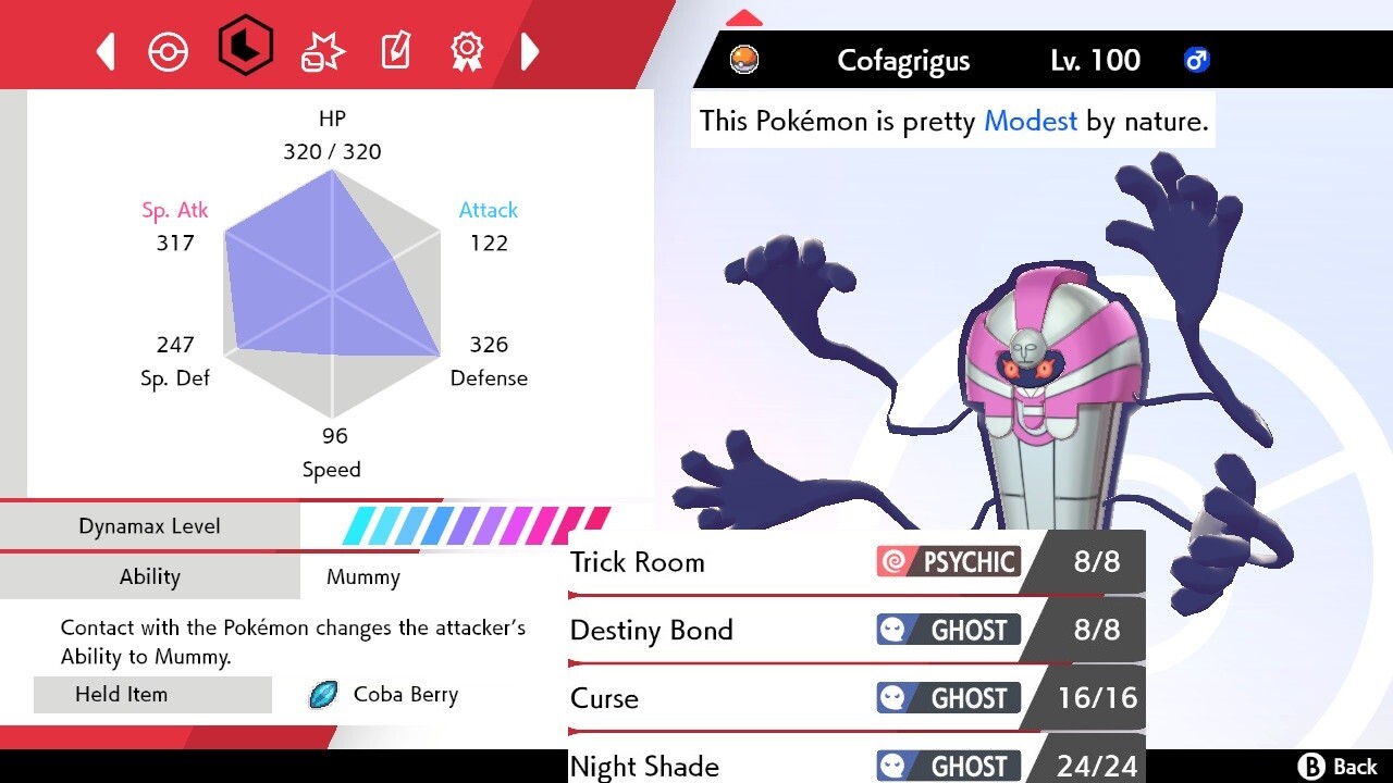 Pokemon Sword and Shield 6iv Shiny Cofagrigus - FAST DELIVERY!