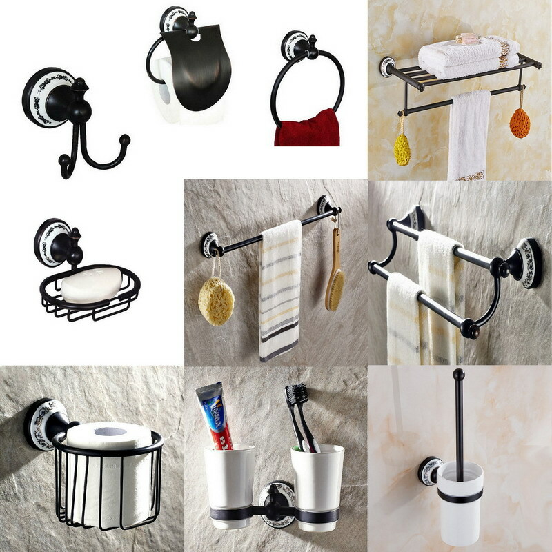 Ceramic Base Bath Hardware Bathroom Accessory Set Towel Rack Oil Rubbed Bronze
