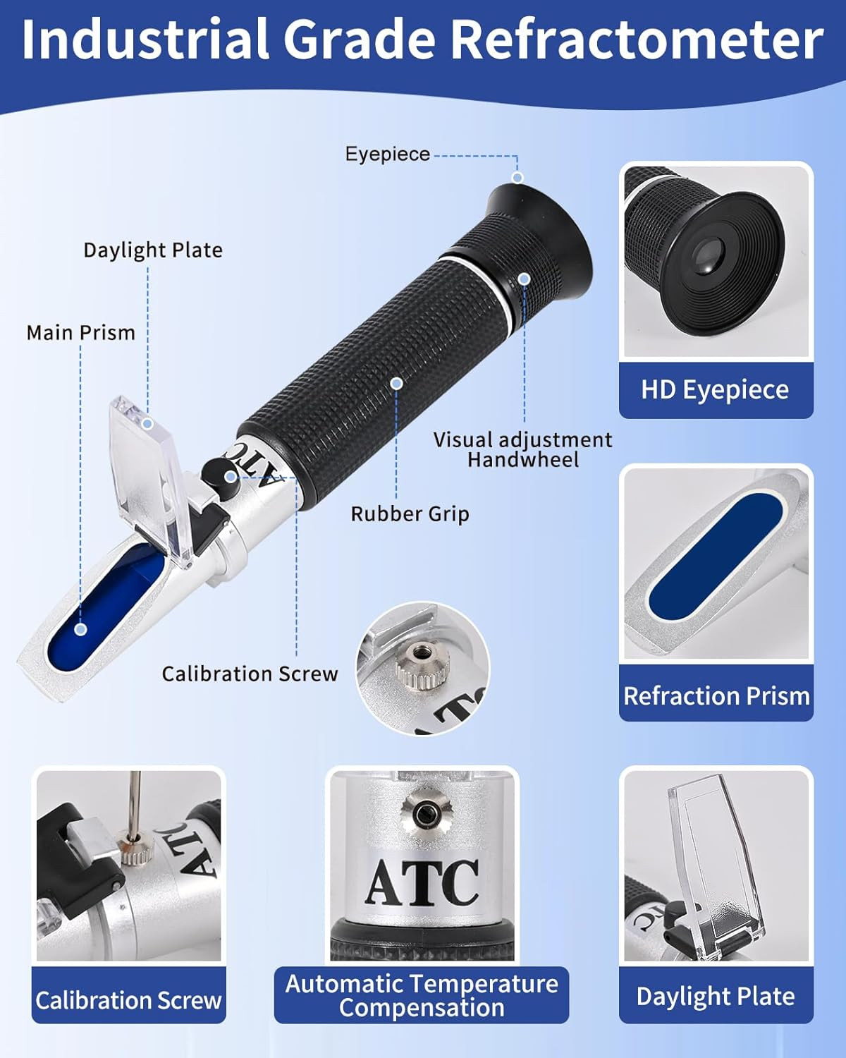 Honey Refractometer for Moisture, Brix and Baume, Brix Meter Refractometer with
