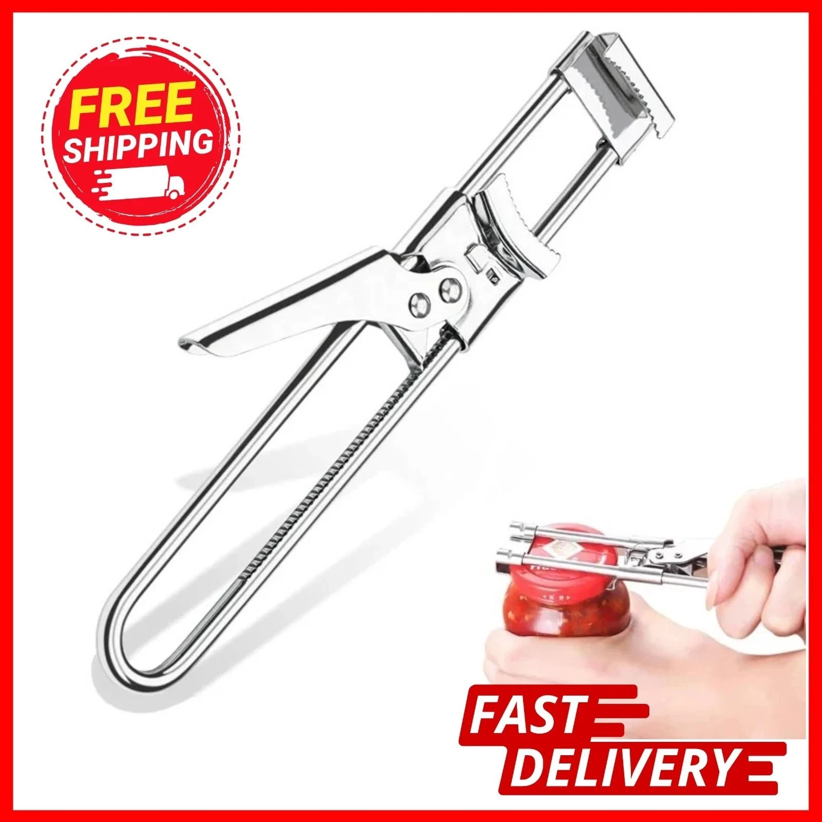1Pc Stainless Steel Can Opener Adjustable Jar Lid Gripper Tool Multifunctional*