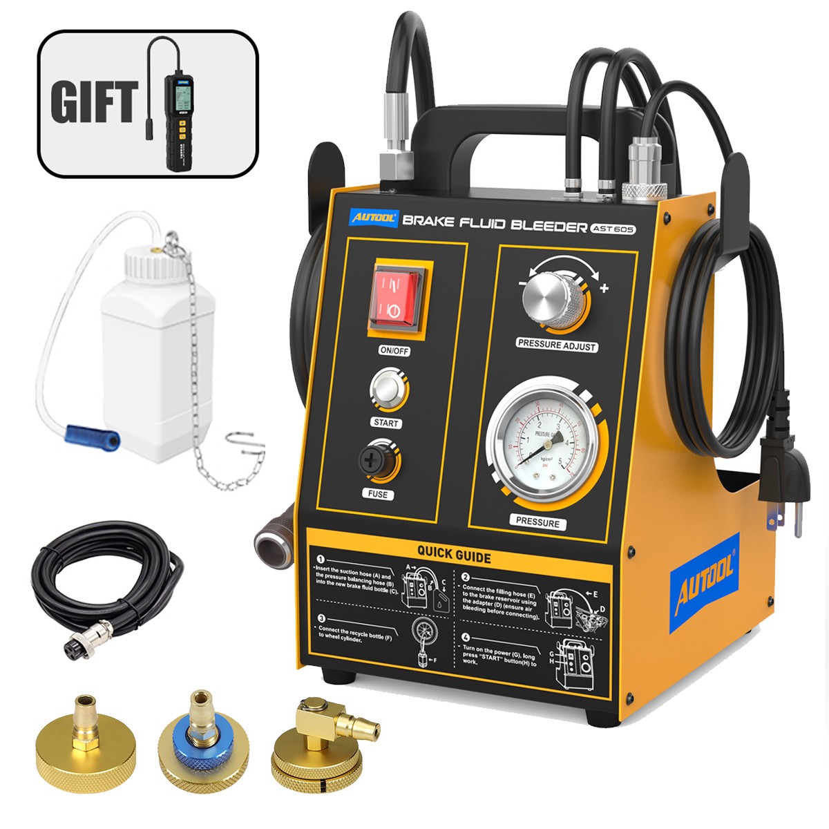 AUTOOL Electric Brake Fluid Bleeder Kit Brake Bleeding Oil Exchanger Machine