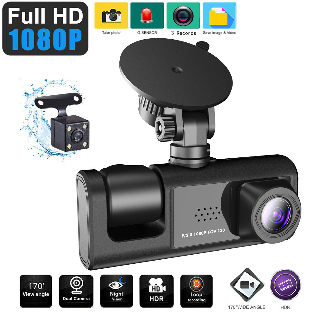 Front Rear Inside DVR Dash Cam with Night Vision & Loop Recording