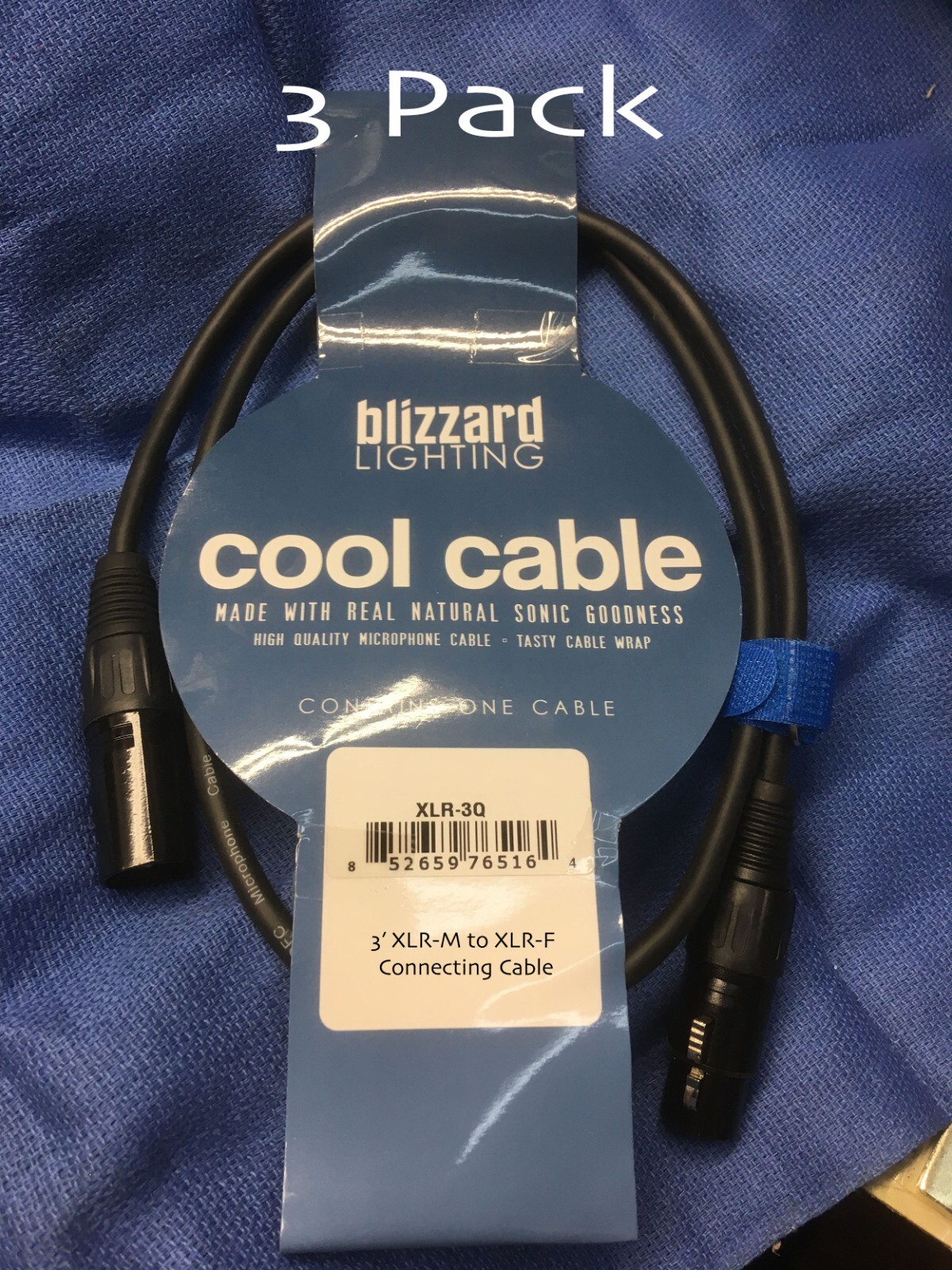 *BULK*(3 X) Blizzard XLR-3Q "Cool Cable" 3'/3-Pin M/F XLR 22G Balanced Mic cable