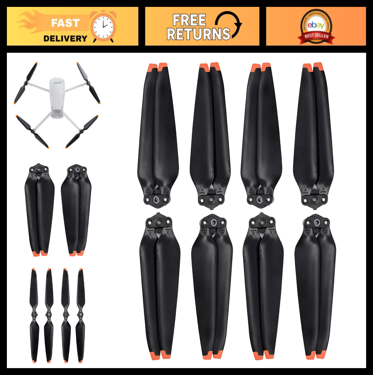 4 Pairs Low Noise Replacement Propellers 9453F for Mavic 3 Series Drones - Orang
