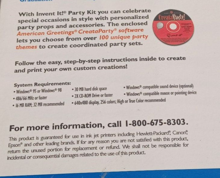 Vintage Invent It Party Kit Computer Creation Party Invitations Windows CD-ROM