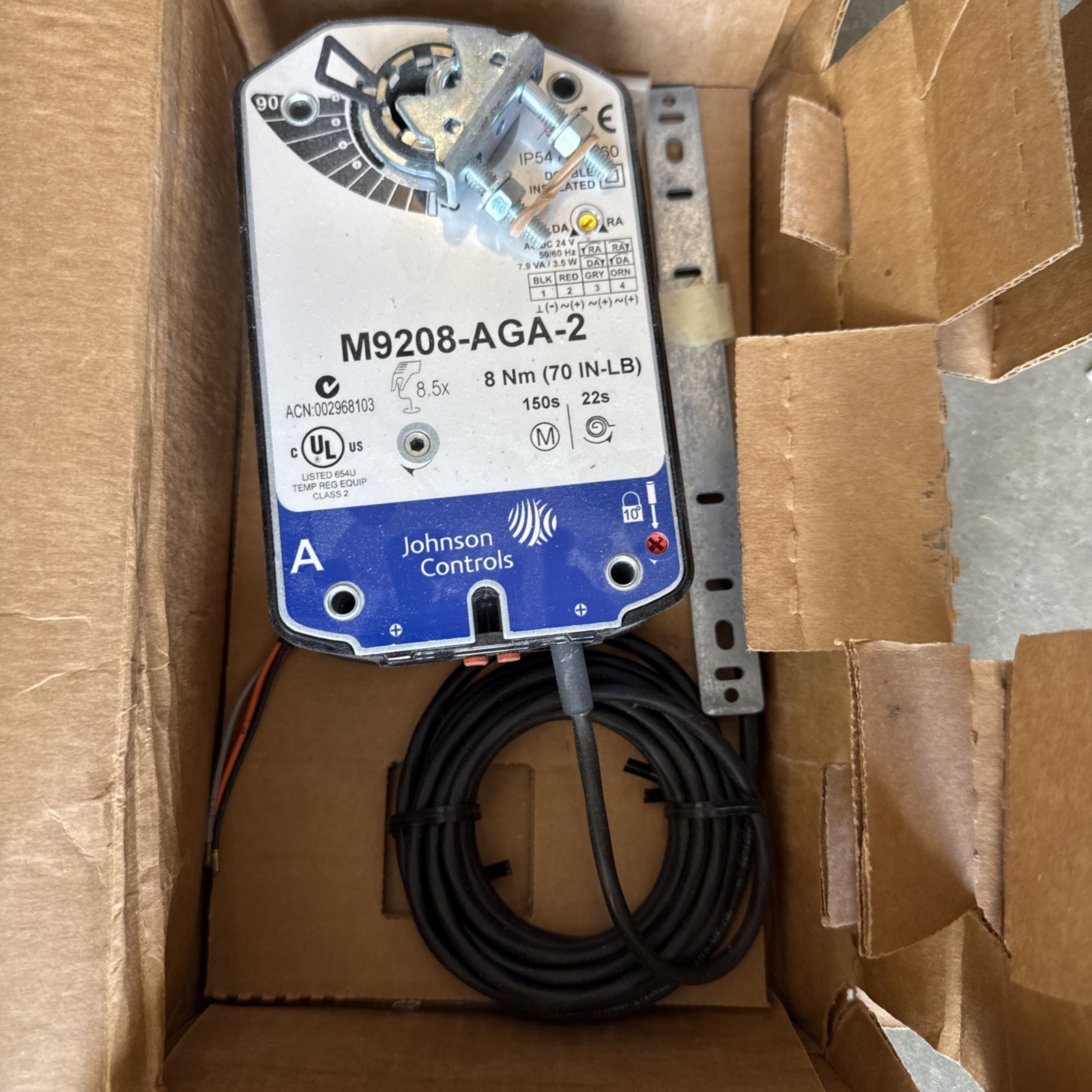 JOHNSON CONTROLS - M9208-AGA-2 - SPRING RETURN ACTUATOR - 24 VAC/VDC - 70 lb-in.