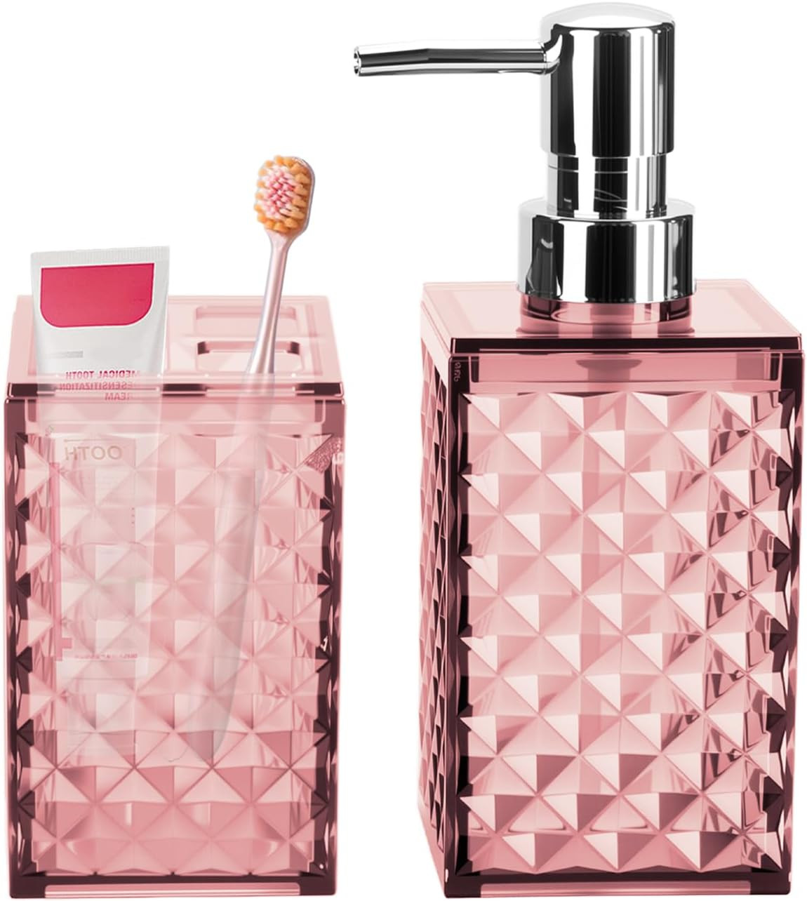 Bathroom Accessories Set 2 PCS, Pink Bathroom Accessories Include Soap Dispenser