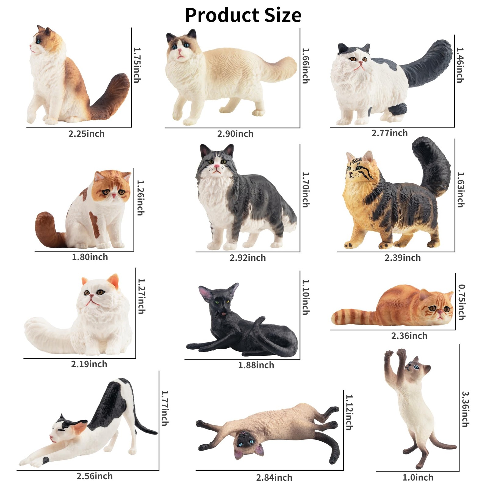EYSCOTA 12PCS Realistic Cat Figurines, Plastic Cat Figure, Cat Cake Topper Ki...