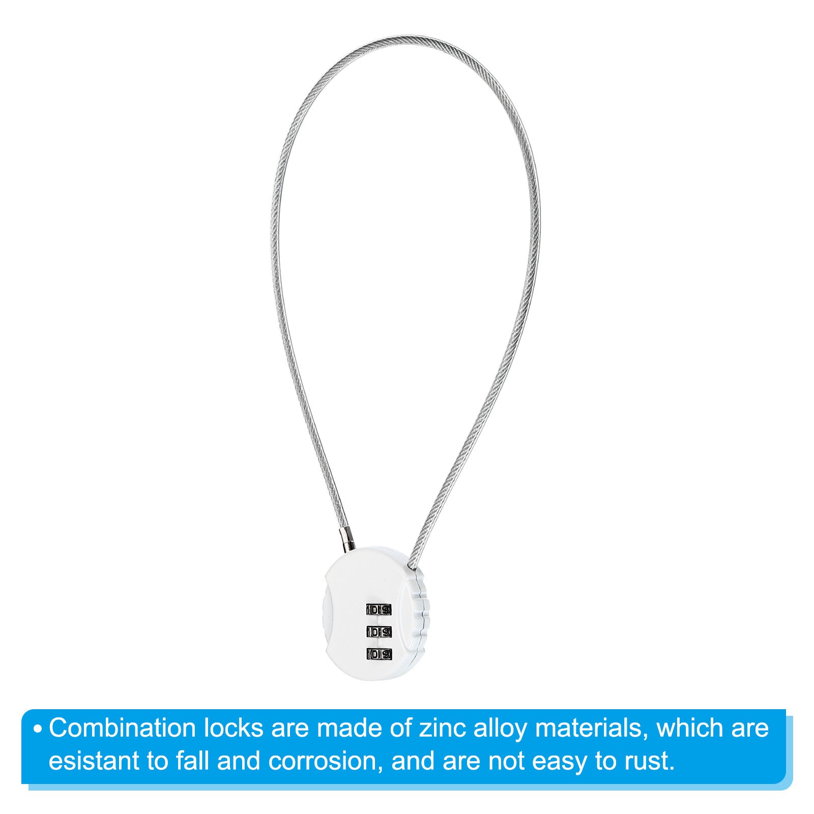 Small Combination Block 14.9", 2pcs 3 Digit Luggage Lock, White