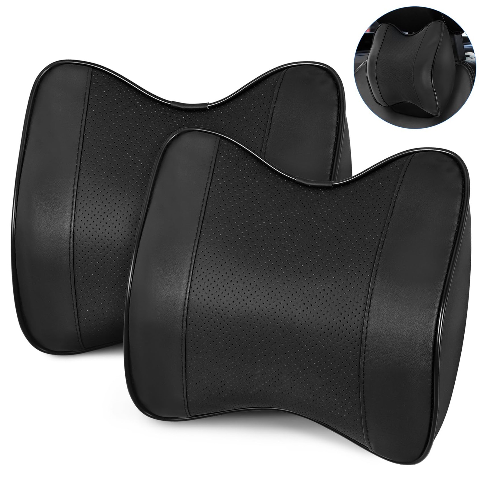 Car Neck Pillow 2 Pack Memory Foam Breathable Removable Cover - Ergonomic Neck
