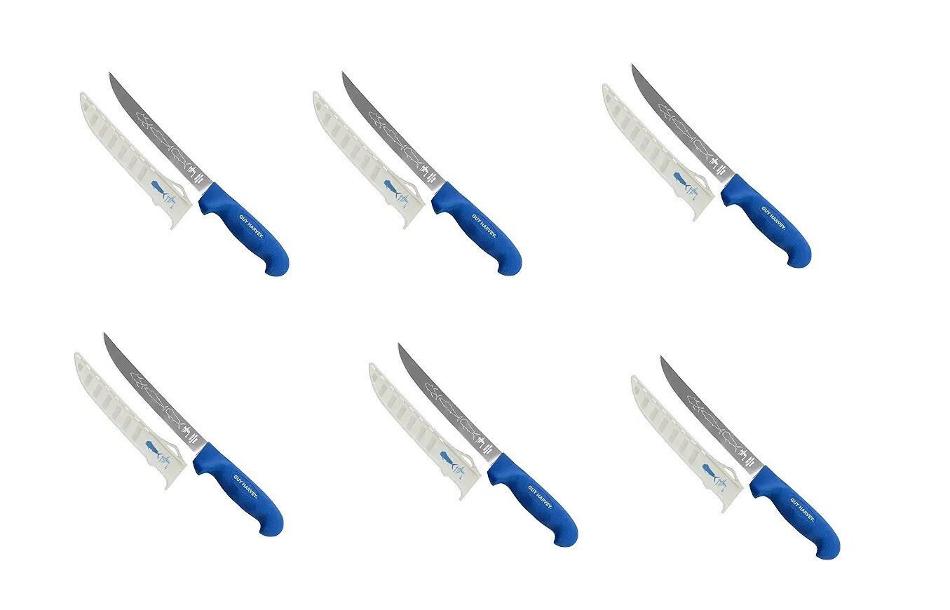 Outdoorsman USA Box (6) 8" Wide Filet Knives & Edge Guard Guy Harvey GH138 24939