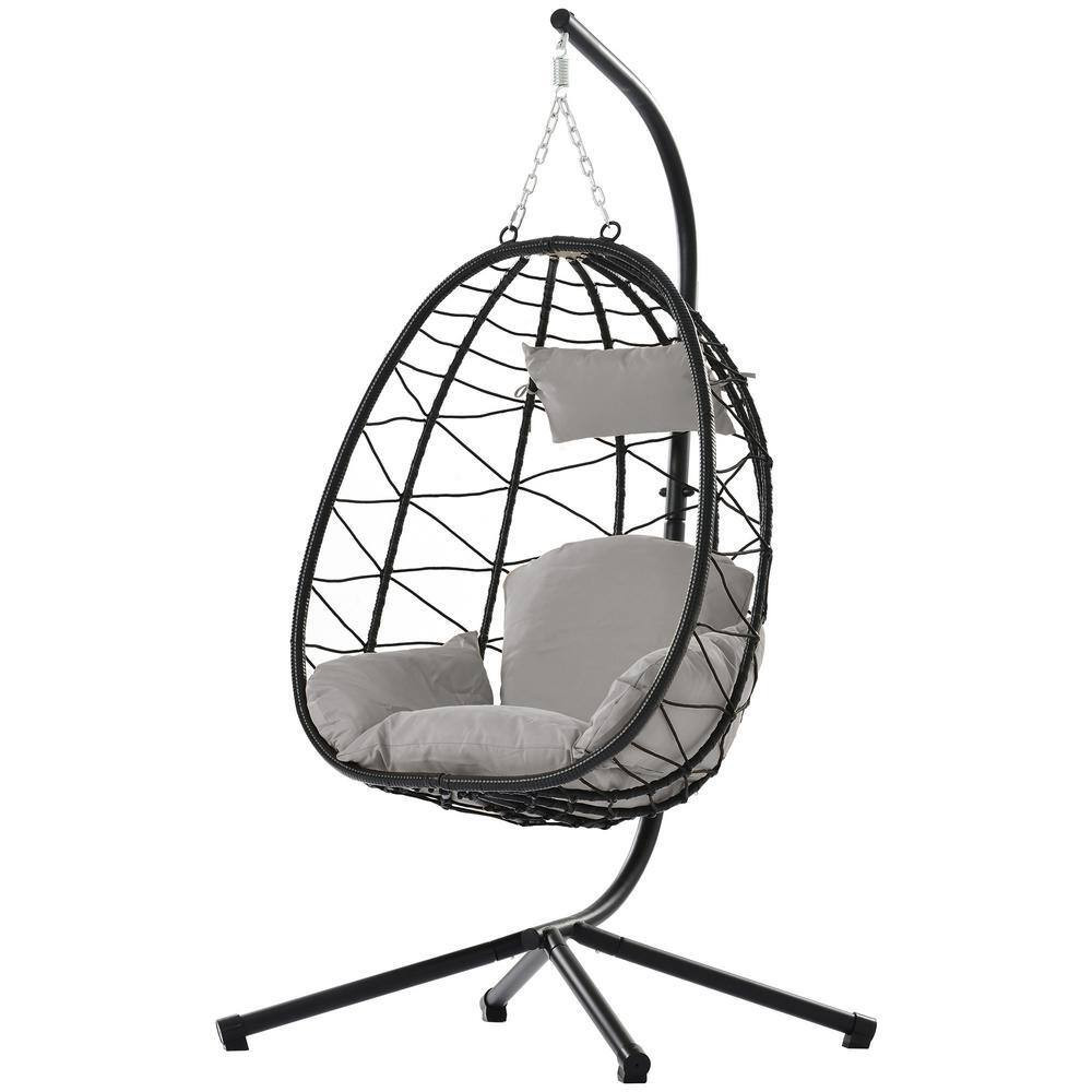 Modern Metal Outdoor Patio Wicker Hanging Swing Chair Hammock Egg Chair with Lig