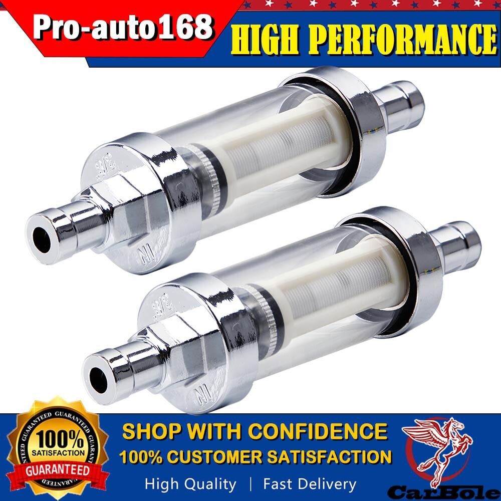 2PACK UNIVERSAL CHROME & GLASS FUEL FILTER 3/8" IN/OUT FOR CHEVY FORD HOT ROD US