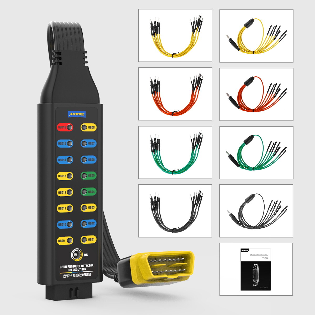 OBD2 Breakout Box Auto OBDII Protocol Detector 16-Pin Car Test Diagnostic Tool