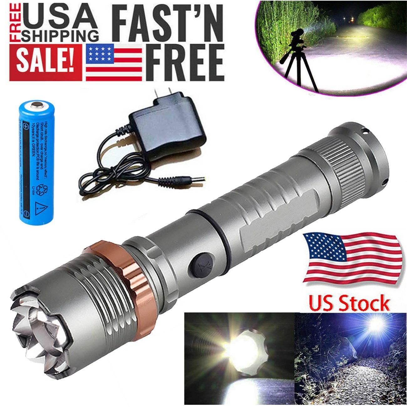 Brightest 9500000LM Police Tactical Flashlight Rechargeable High Power Led Torch