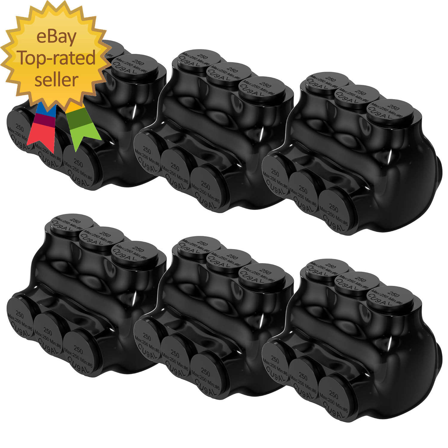3 Port Insulated Multi Tap Connector 250MCM   6AWG Black Insulated Connectors 5/