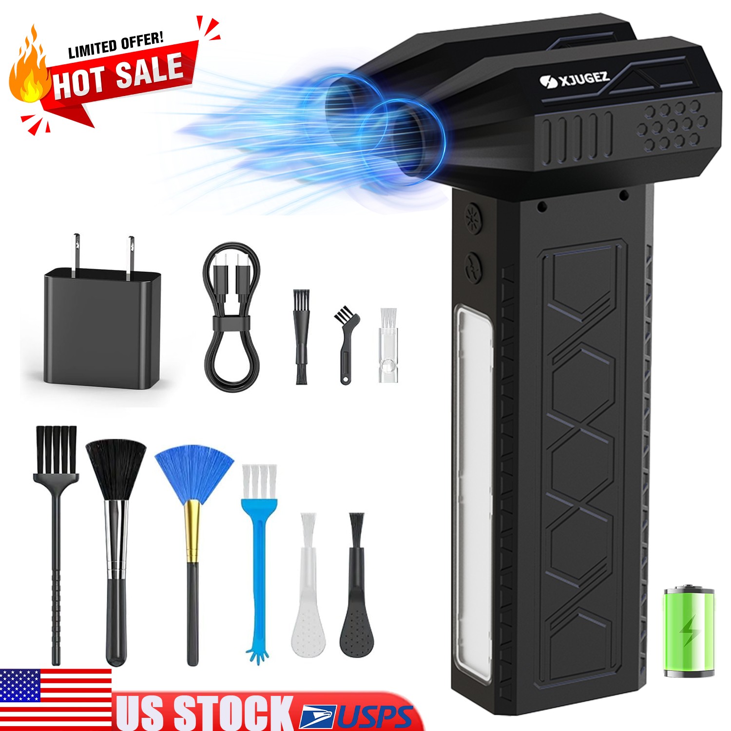 Electric Air Duster,180000RPM Dual Air Outlet Compressed Air Duster Turbo Fan
