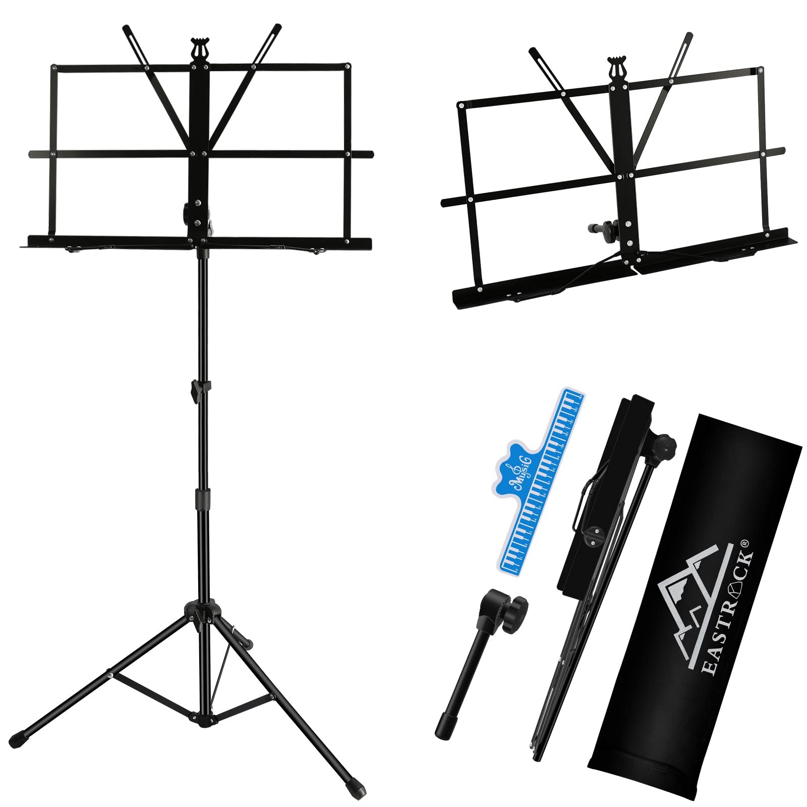 Music Stand Portable Folding Lightweight Metal Sheet Music Holder with Carryi...