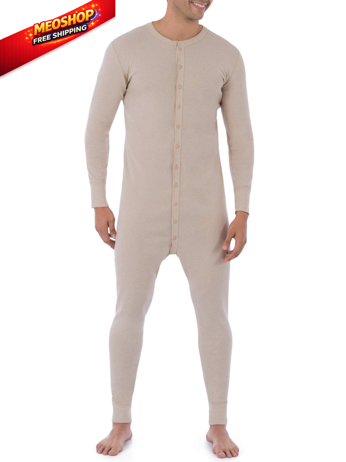 Fruit of The Loom Men's Premium Thermal Union Suit, Oatmeal, Medium, Oatmeal