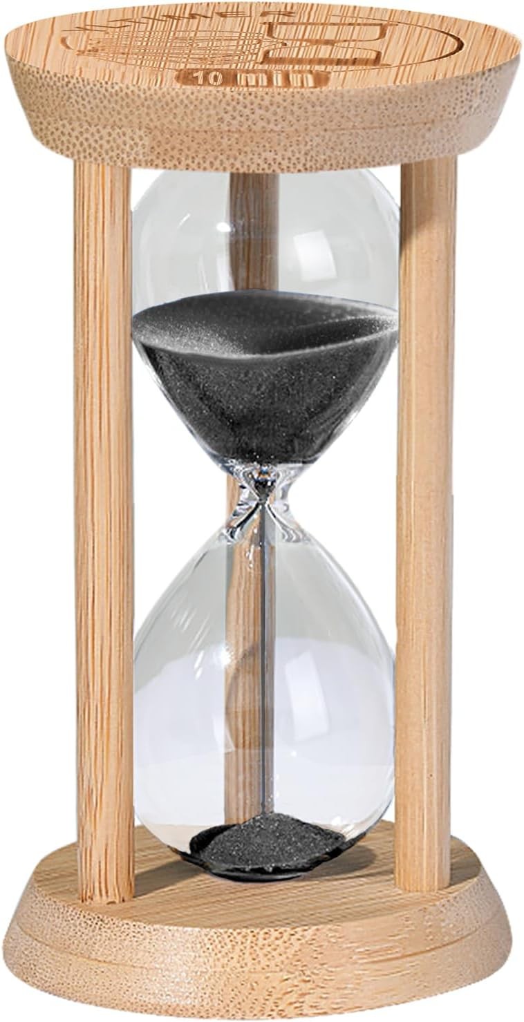 10 Minute Wooden Sand Timers, Bamboo Black Sand Hourglass for Productivity, Medi