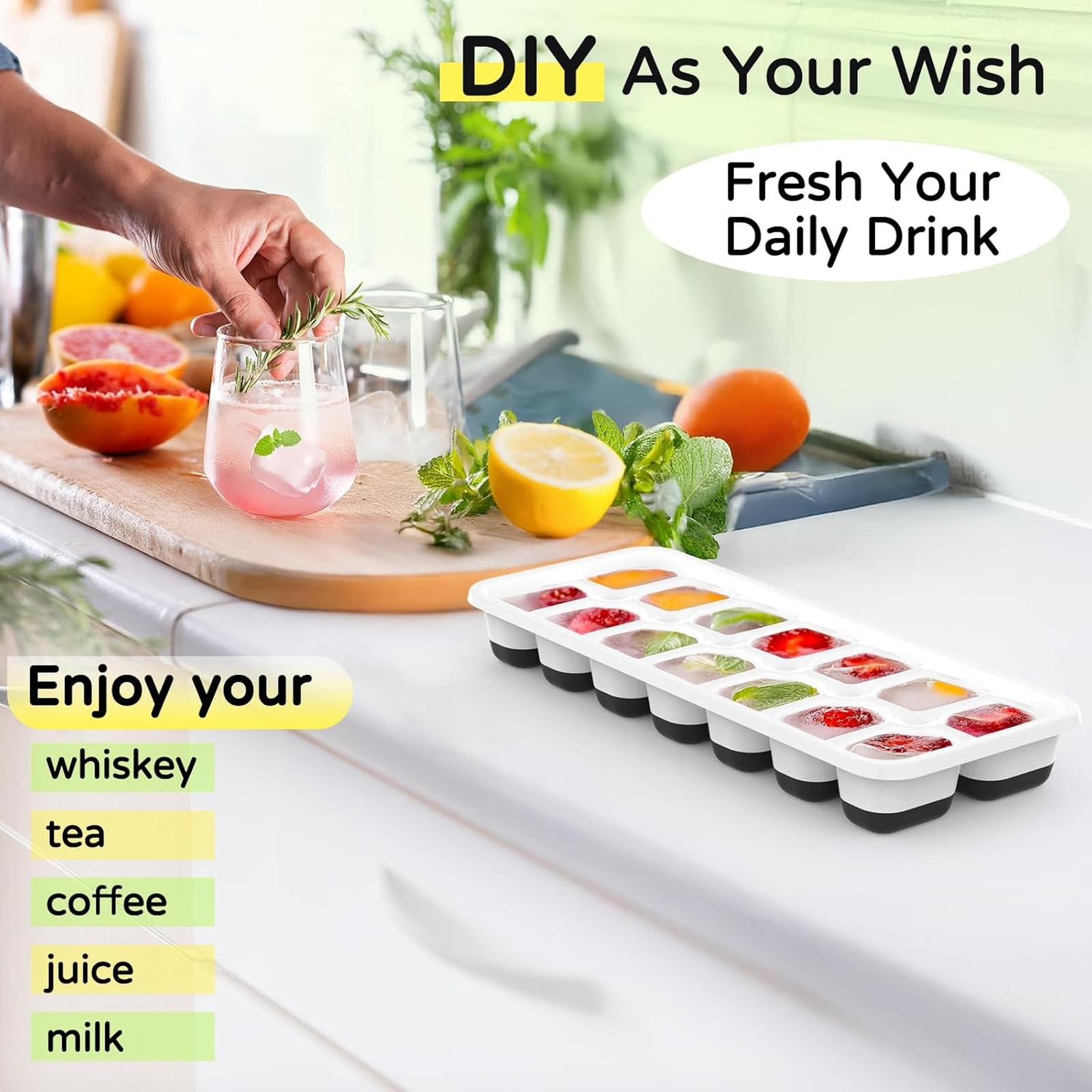 Ice Cube Tray 5 Pack Silicone with Lids, Reusable BPA-Free Rectangular Mold for