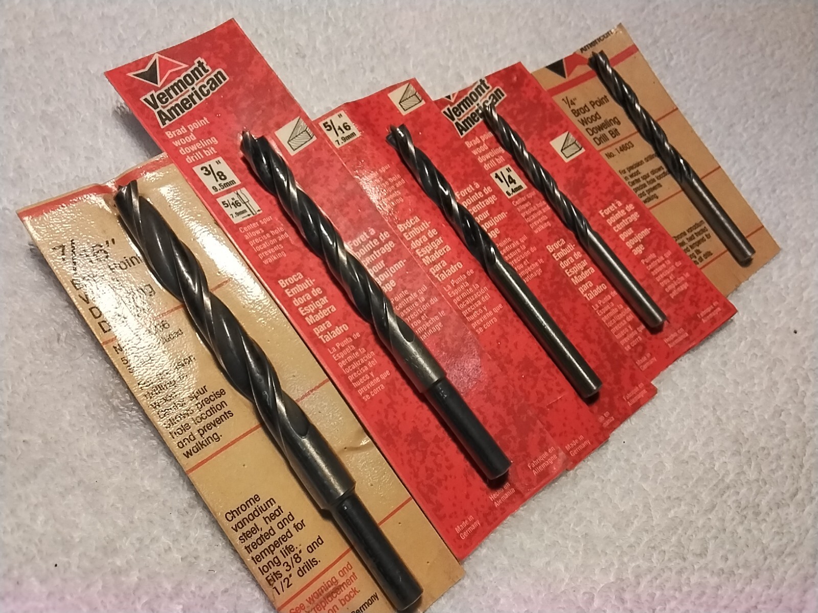5 5PC AMERICAN VERMONT BRAD POINT WOOD DRILL BIT SET