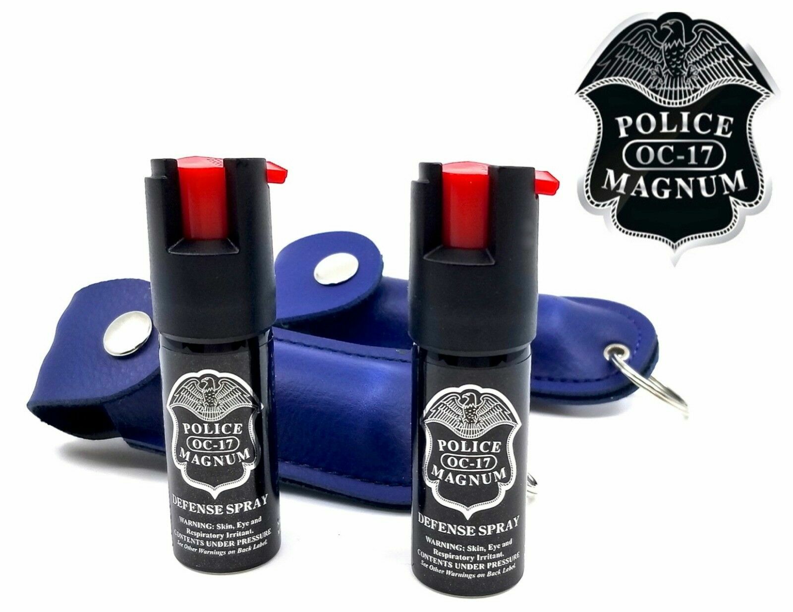 2 Police Magnum pepper spray .75oz blue keychain holster self defense protection