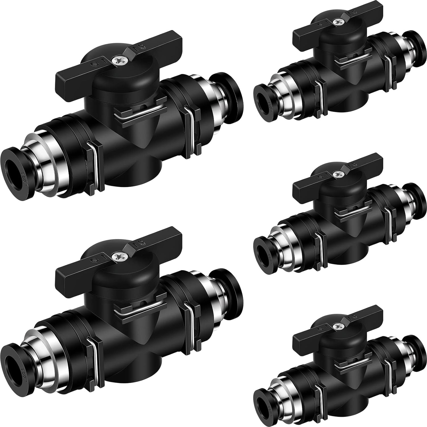 5 Pcs Pneumatic Ball Valve Push to Connect Fittings 3/8" X 3/8" OD PVC Air Flow