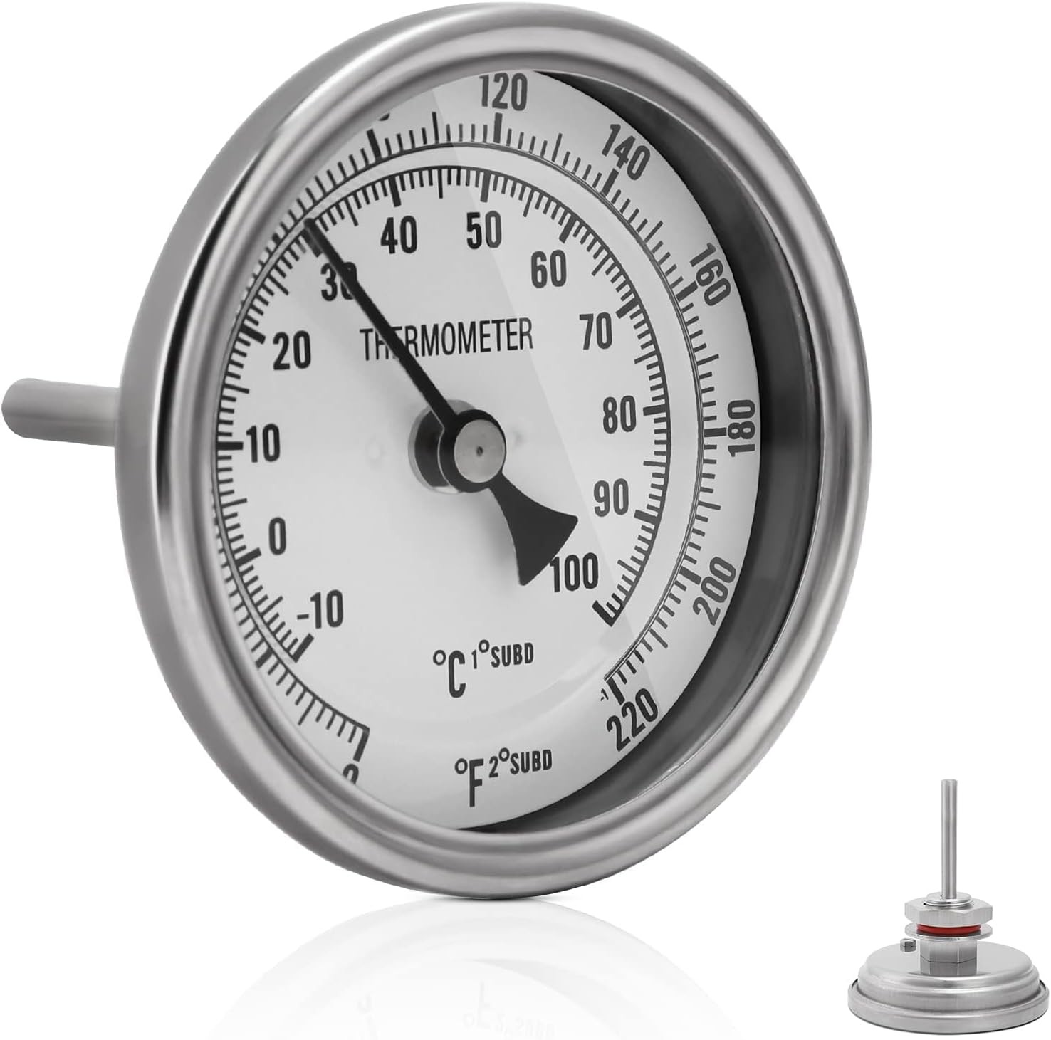 3" Dial 2" Probe FERRODAY 1/2 NPT Stainless Steel Dial Thermometer 1/2 NPT