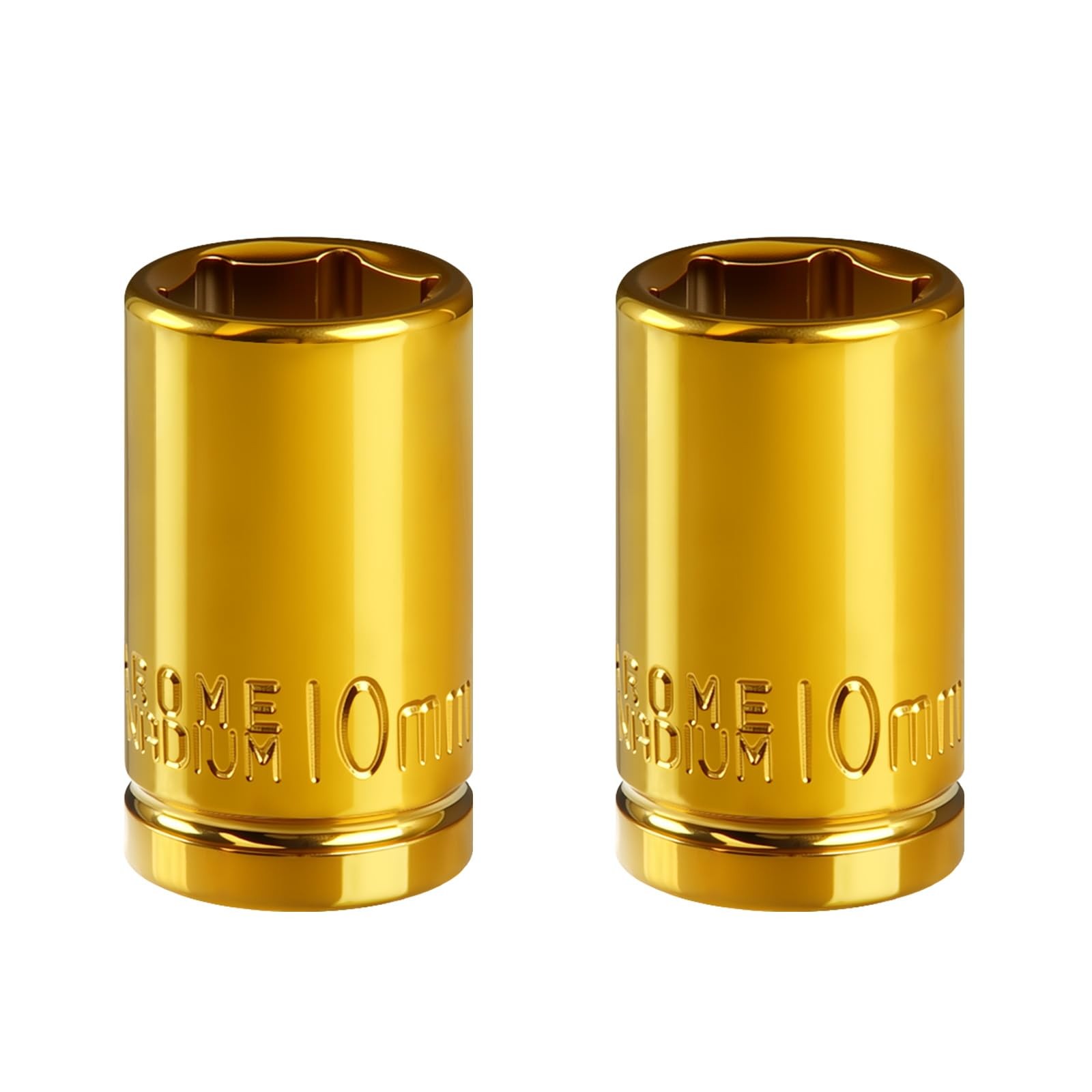 2-Pack 1/4" Drive 10mm Shallow Socket Set - Gold Plated CR-V Steel, 6-Point D...