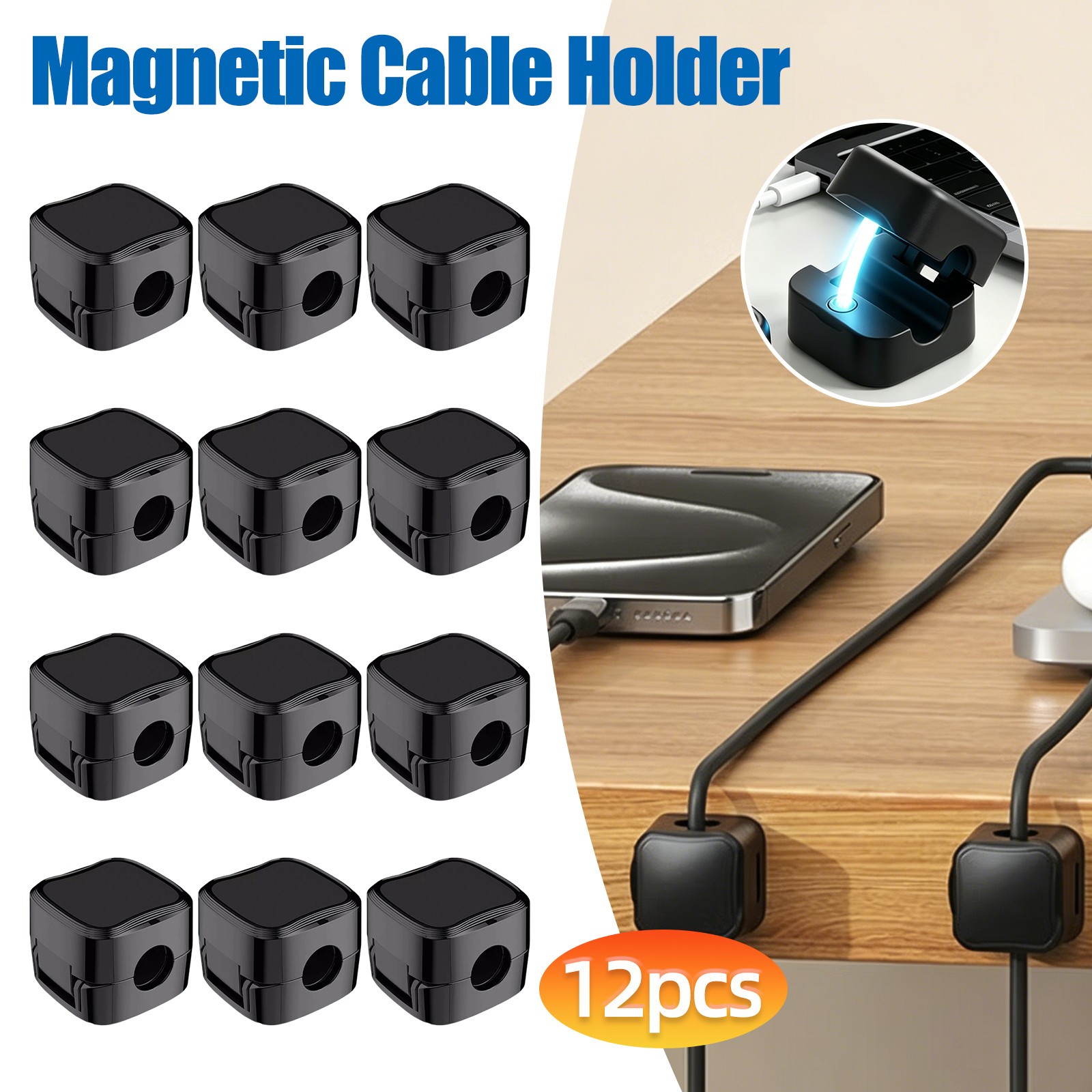 12Pcs Cable Clips Self-Adhesive Cord Management Wire Holder Organizer Clamp NEW