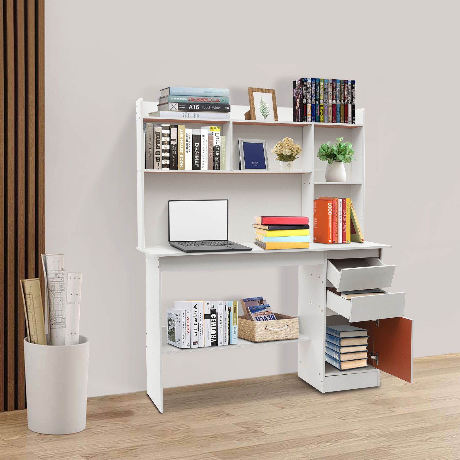 2 Drawers Home Office Desk, Modern Computer Desk, Rectangular Wood Office Desk
