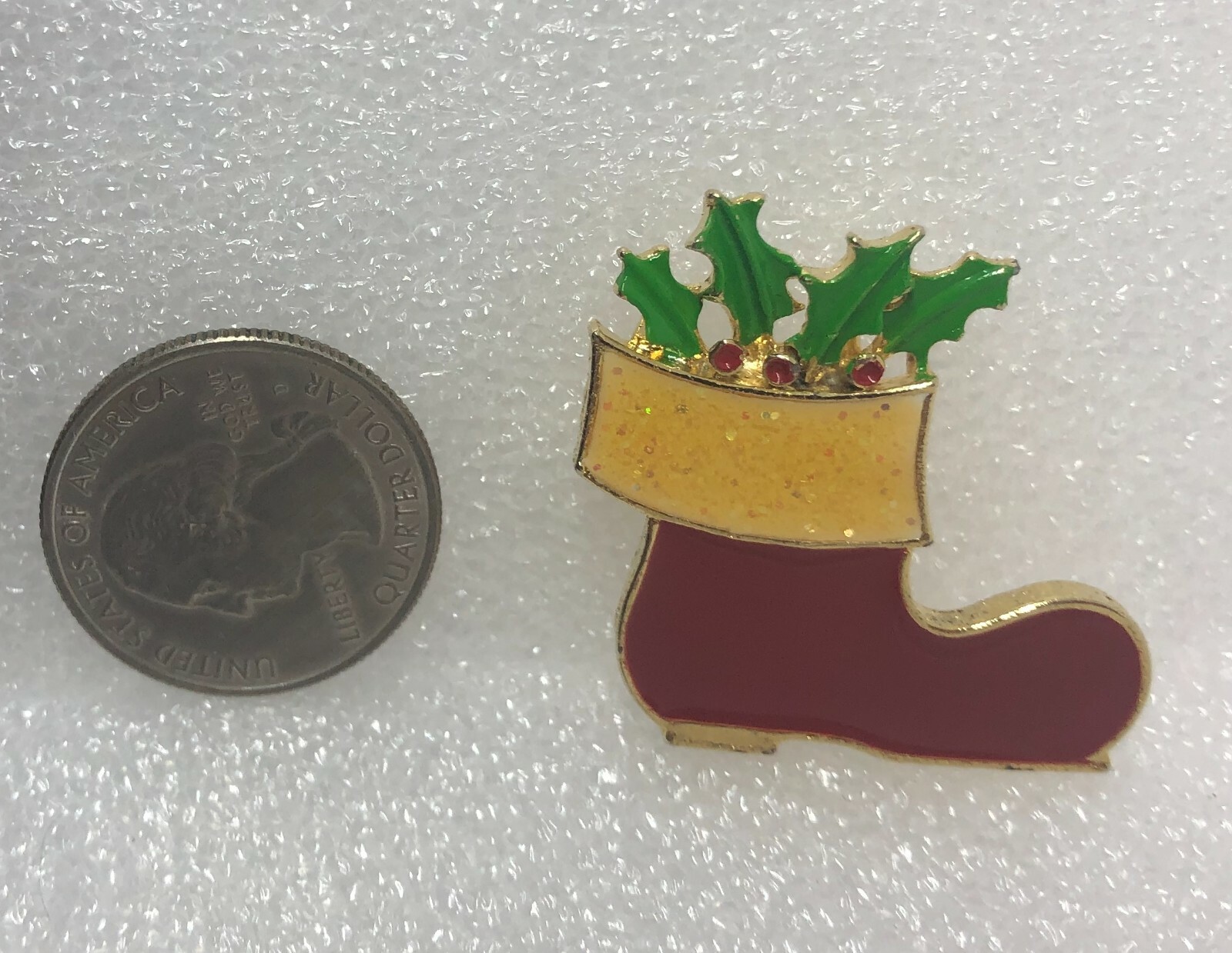Christmas Stocking w/ Holly Pin